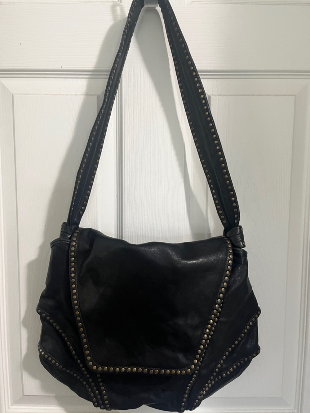 Kooba Black Leather Shoulder Bag with Gold Studding Details